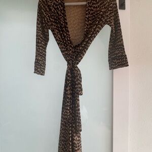 Diane Von Furstenberg Brown and Black Patterned Midi Wrap Dress